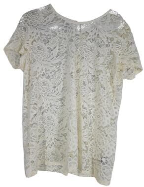 Ivory Sheer Lace Top Womens XXL Floral Short Sleeve Who What Wear Style Blouse